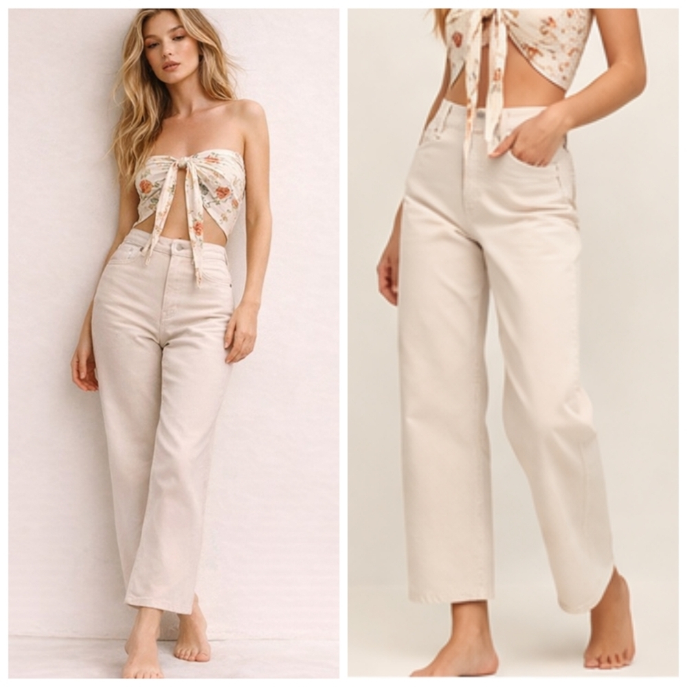 Reformation Wilder High Rise Ankle Almond Wide Leg Cropped 100% Cotton J1866